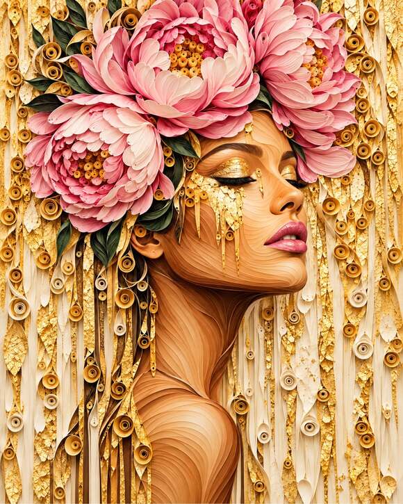 Other - 8x10 Black Framed Pink Peony & Gold Woman Art Print